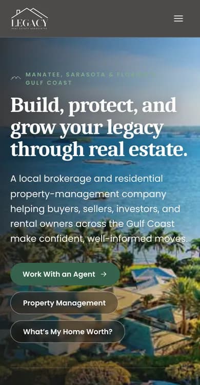 Legacy Real Estate Associates website on a phone